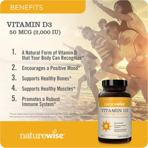 NatureWise Vitamin D3, 2000 IU, 360 Softgels, Immune & Bone Health Support, Non-GMO, Gluten-Free, with Organic Extra Virgin Olive Oil