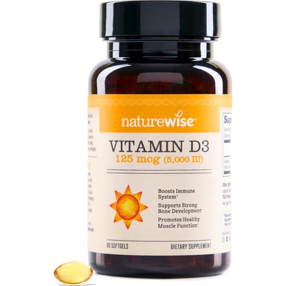 NatureWise NatureWise Vitamin D3 5000iu (125 Mcg) 90-Day Supply For Immune Support, Healthy Muscle Function, And Bone Health - Non-GMO, Gluten-Free In Organic Extra Virgin Olive Oil, (Mini Softgel), 90 Count