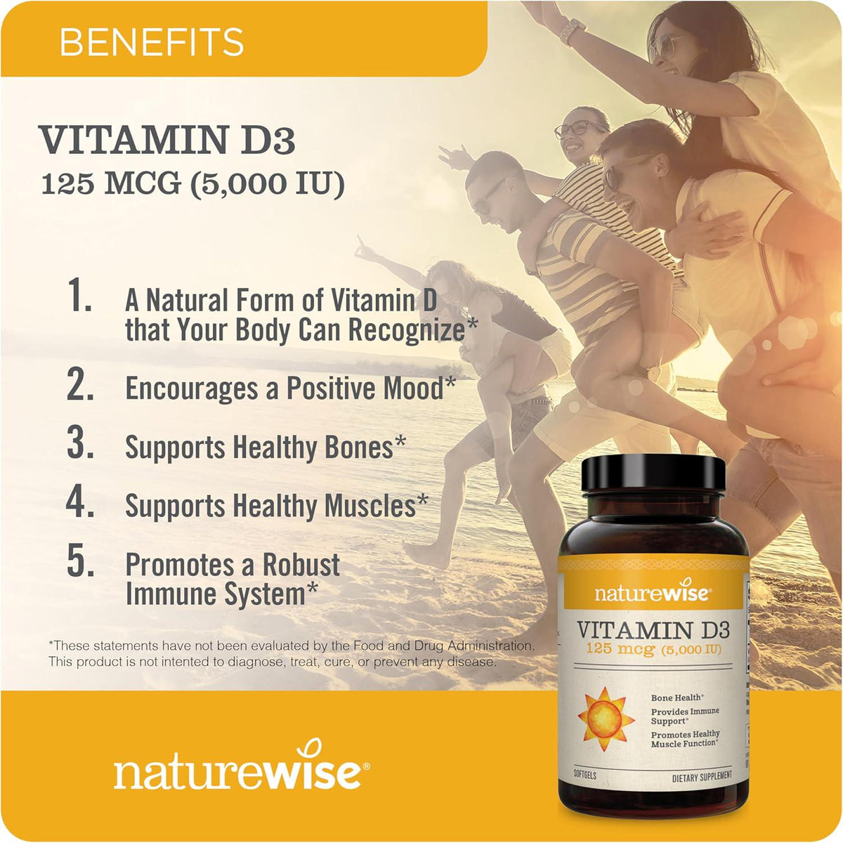 NatureWise NatureWise Vitamin D3 5000iu (125 Mcg) 90-Day Supply For Immune Support, Healthy Muscle Function, And Bone Health - Non-GMO, Gluten-Free In Organic Extra Virgin Olive Oil, (Mini Softgel), 90 Count