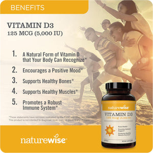 NatureWise Vitamin D3 5000IU, 1-Year Supply, Immune Support & Bone Health, Non-GMO, Gluten-Free, 360 Softgels