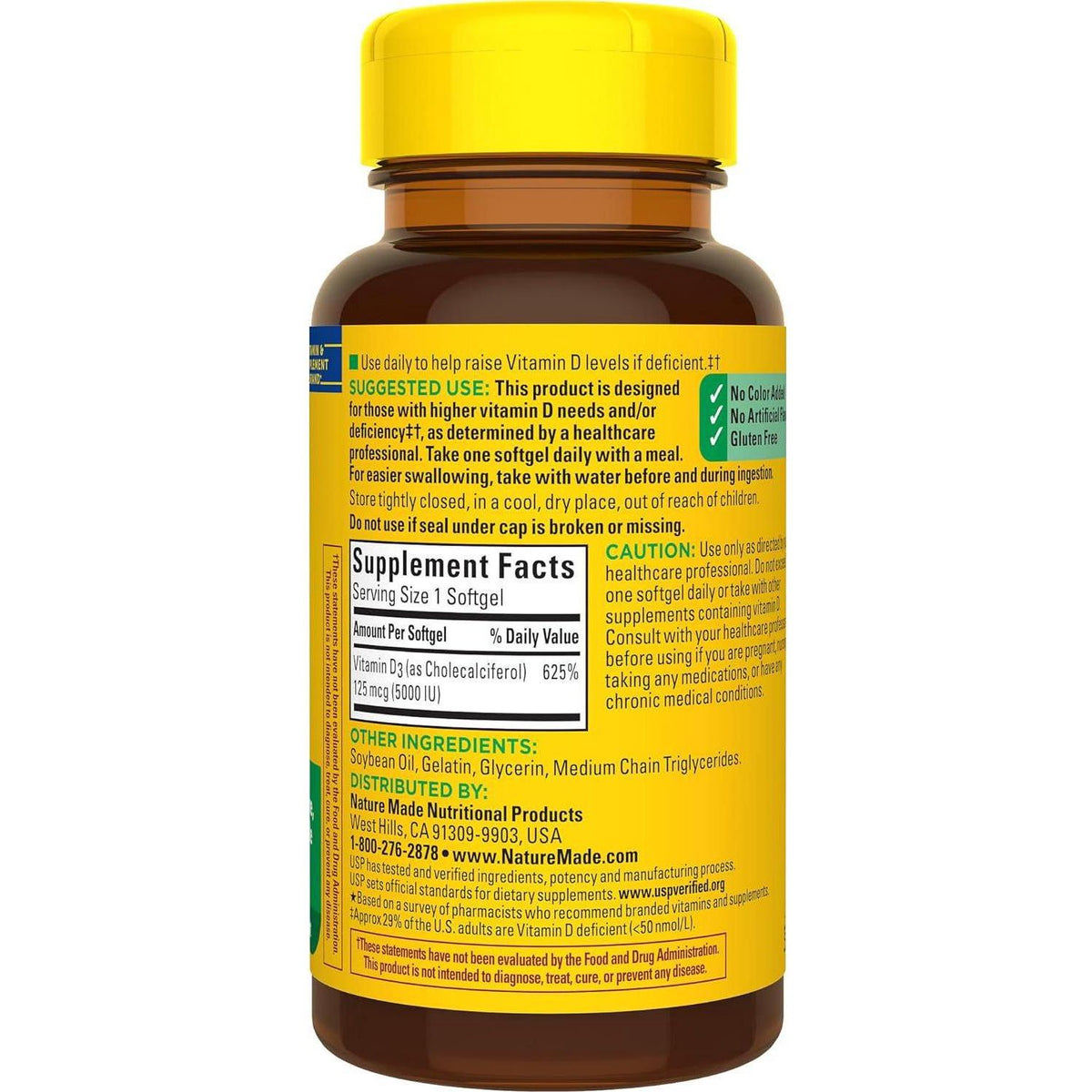 Nature Made Extra Strength Vitamin D3 5000 IU, 125mcg, Dietary Supplement for Bone, Teeth, Muscle & Immune Health Support, 90 Softgels, 90-Day Supply
