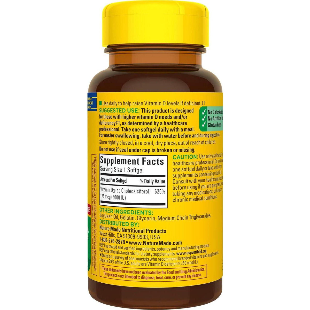 Nature Made Extra Strength Vitamin D3, 5000 IU, 125 mcg Dietary Supplement for Bone, Teeth, Muscle & Immune Health, 180 Softgels, 180-Day Supply