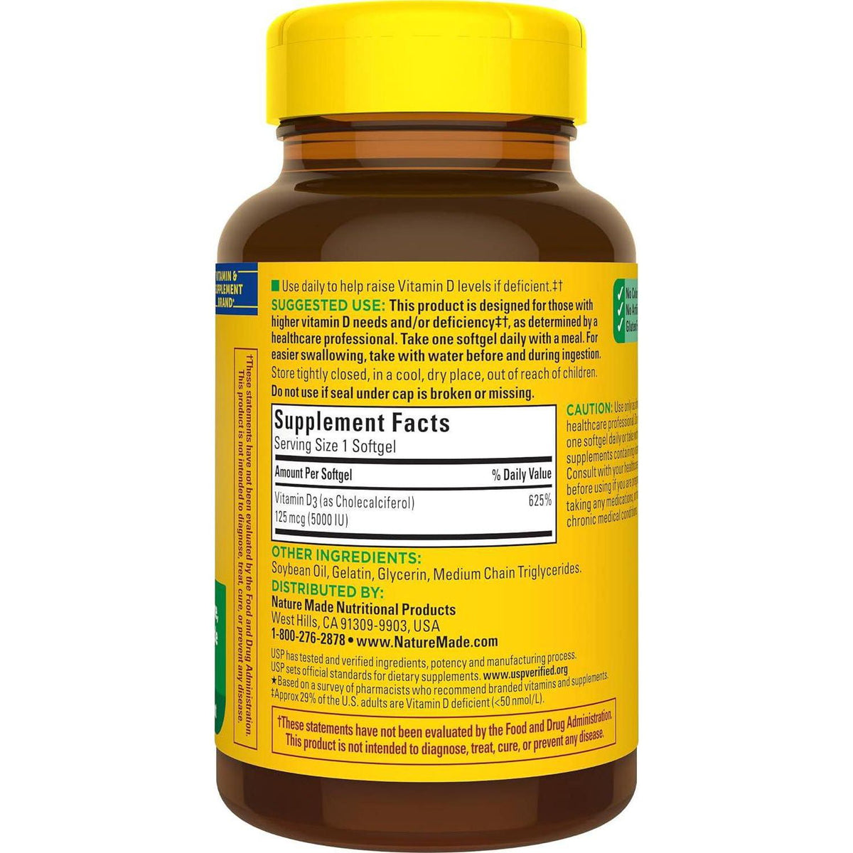 Nature Made Extra Strength Vitamin D3 5000 IU, 125mcg, Dietary Supplement for Bone, Teeth, Muscle & Immune Health Support, 360 Softgels, 360-Day Supply
