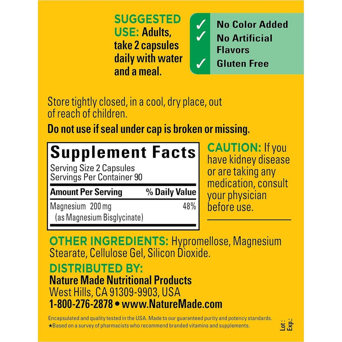 Nature Made High Absorption Magnesium Glycinate, 200mg, Capsules, 180 Count, Supports Muscle Relaxation, Heart, Nerve & Bone Health