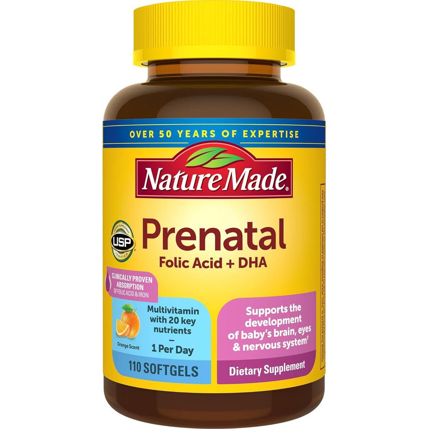 Nature Made Nature Made Prenatal With Folic Acid + DHA, Prenatal Vitamin And Mineral Supplement For Daily Nutritional Support, 110 Softgels, 110 Day Supply