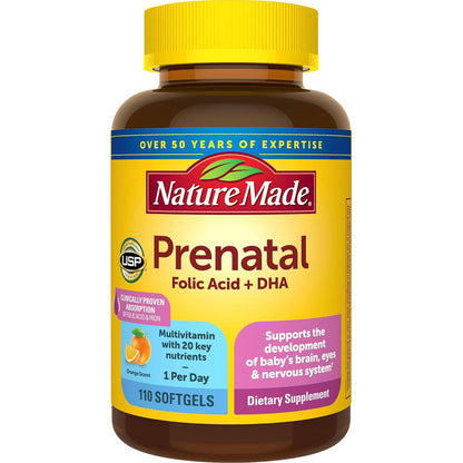 Nature Made Nature Made Prenatal With Folic Acid + DHA, Prenatal Vitamin And Mineral Supplement For Daily Nutritional Support, 110 Softgels, 110 Day Supply