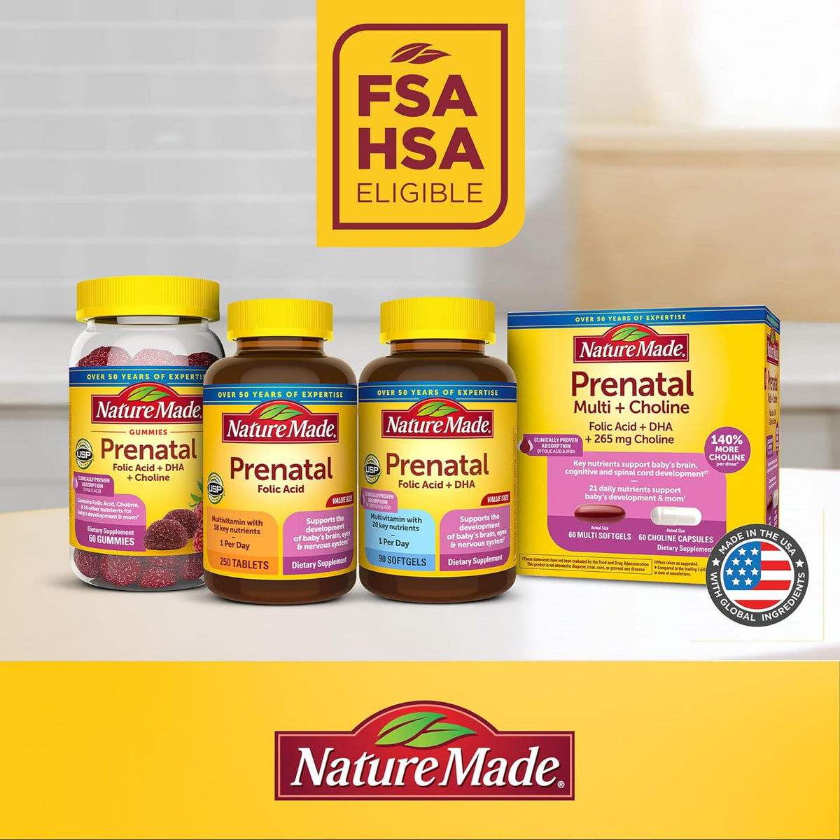 Nature Made Nature Made Prenatal With Folic Acid + DHA, Prenatal Vitamin And Mineral Supplement For Daily Nutritional Support, 110 Softgels, 110 Day Supply
