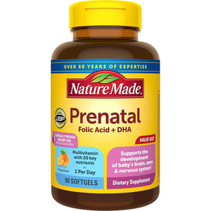 Nature Made Nature Made Prenatal With Folic Acid + DHA, Prenatal Vitamin And Mineral Supplement For Daily Nutritional Support, 90 Softgels, 90 Day Supply