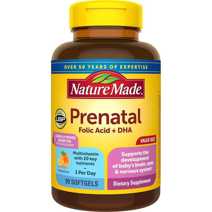 Nature Made Nature Made Prenatal With Folic Acid + DHA, Prenatal Vitamin And Mineral Supplement For Daily Nutritional Support, 90 Softgels, 90 Day Supply