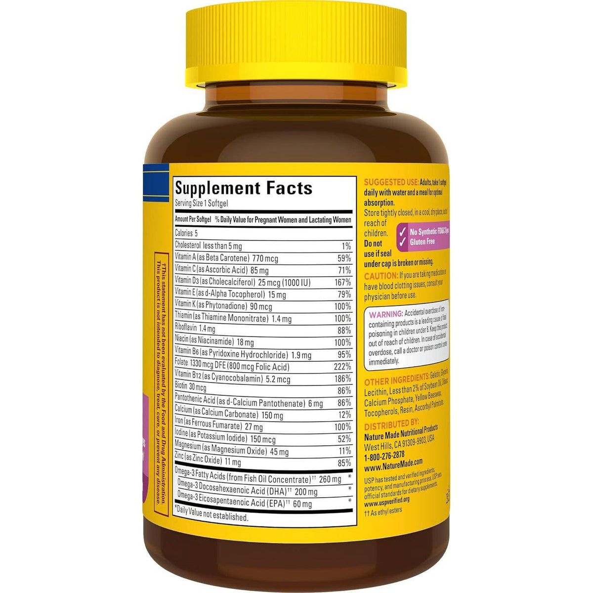 Nature Made Nature Made Prenatal With Folic Acid + DHA, Prenatal Vitamin And Mineral Supplement For Daily Nutritional Support, 110 Softgels, 110 Day Supply