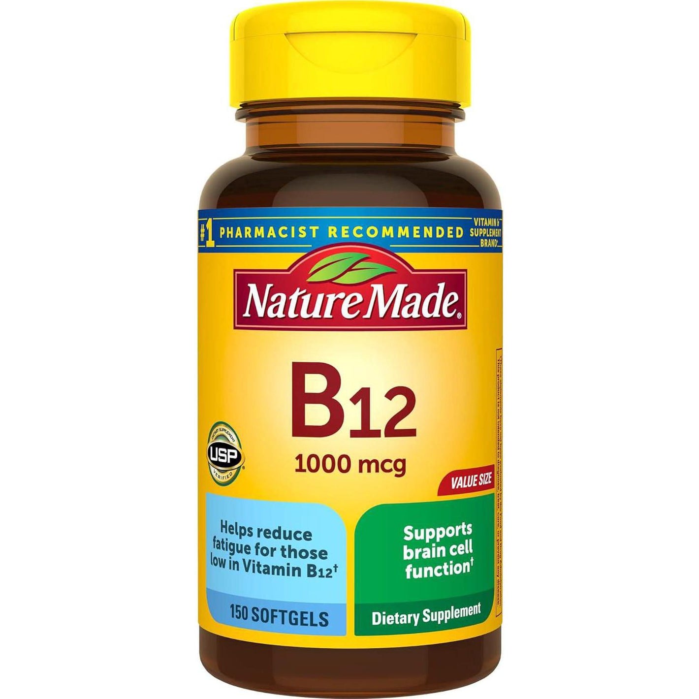 Nature Made Vitamin B12, 1000mcg, Dietary Supplement for Energy Metabolism Support, 150 Softgels, 150-Day Supply