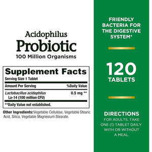 Nature’s Bounty Acidophilus Probiotic, Daily Supplement for Digestive Health, 120 Tablets