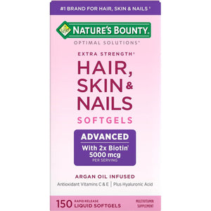 Nature's Bounty Nature's Bounty Advanced Hair, Skin And Nails, Argan-Infused Vitamin Supplement With Biotin And Hyaluronic Acid, 150 Rapid Release Softgels, 50 Total Servings