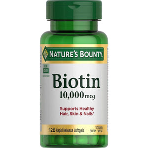 Nature’s Bounty Biotin, Supports Healthy Hair, Skin & Nails, 10,000 mcg, Rapid Release Softgels, 120 Count