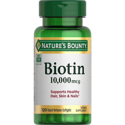 Nature’s Bounty Biotin, Supports Healthy Hair, Skin & Nails, 10,000 mcg, Rapid Release Softgels, 120 Count