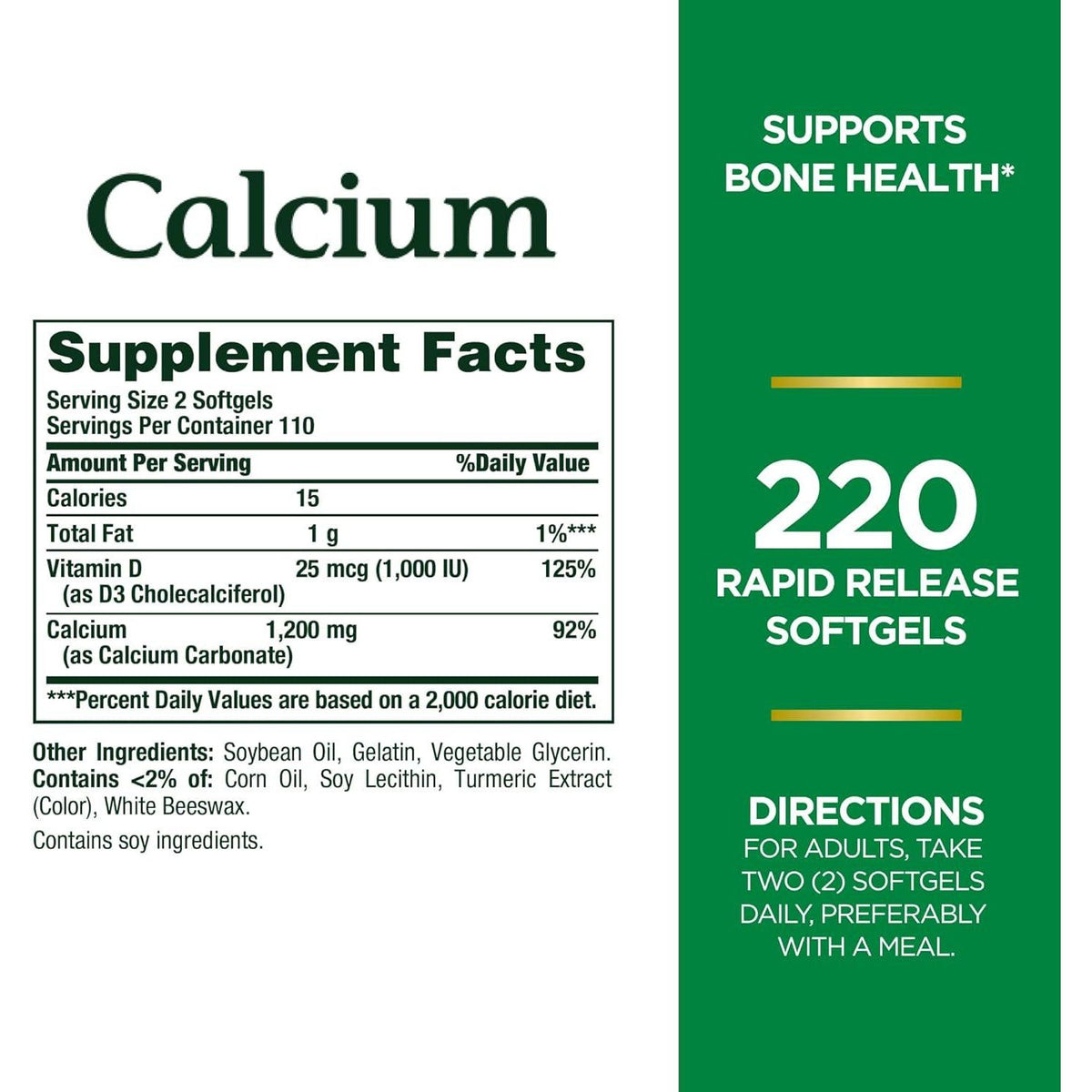 Nature's Bounty Nature's Bounty Calcium 1200 Mg With 1,000IU Vitamin D3, Bone Health And Immune Support, 220 Softgels