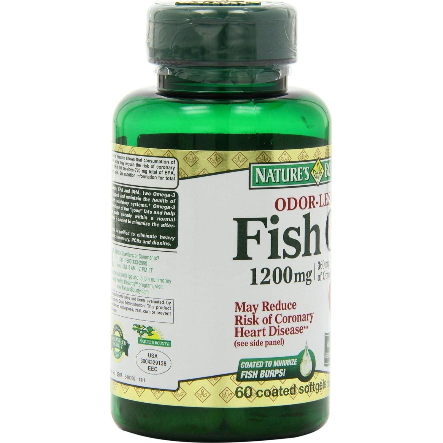 Nature's Bounty Fish Oil, 1200mg, 360mg Of Omega-3, 60 Odorless Softgels (Packaging May Vary),