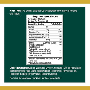Nature's Bounty Fish Oil, 1200mg, 360mg Of Omega-3, 60 Odorless Softgels (Packaging May Vary),