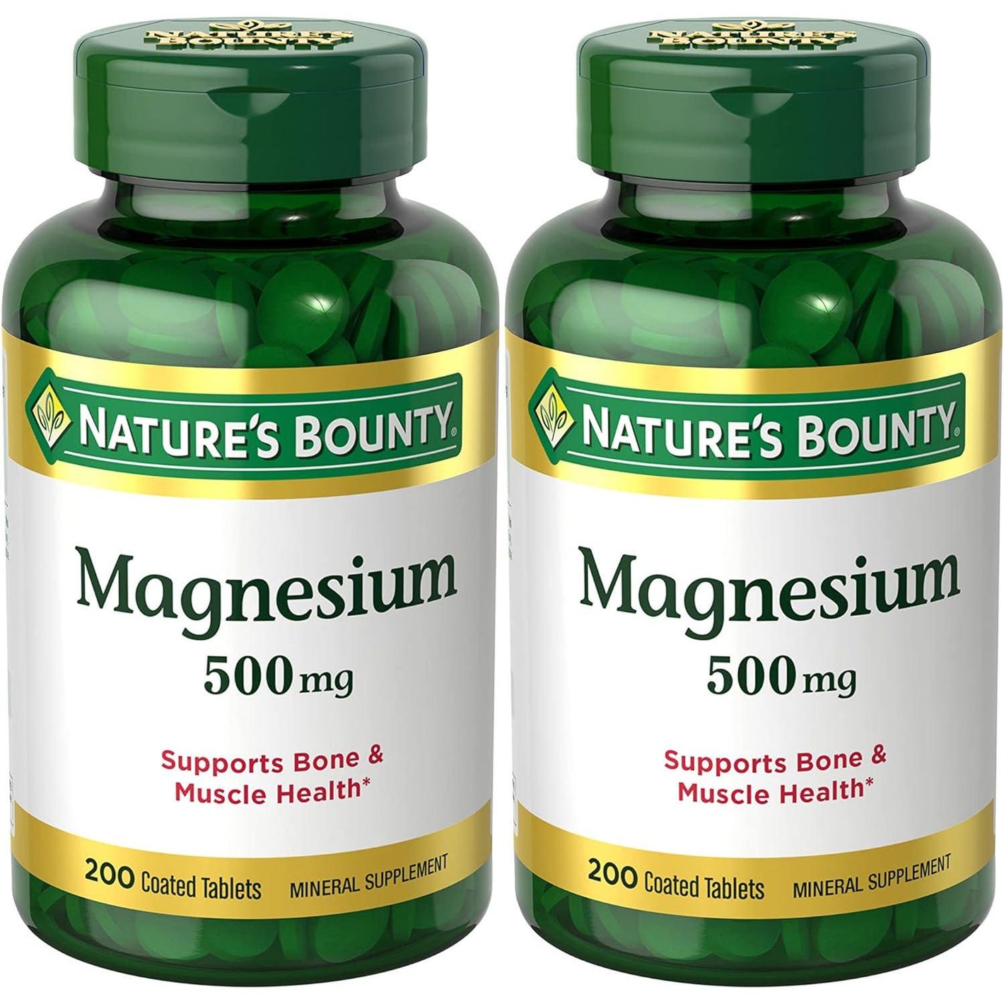 Nature’s Bounty Magnesium, 500mg, Supports Bone & Muscle Health, Twin Pack, 400 Tablets