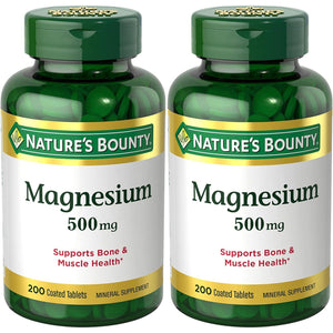Nature’s Bounty Magnesium, 500mg, Supports Bone & Muscle Health, Twin Pack, 400 Tablets