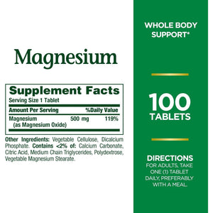Nature's Bounty Magnesium Mineral Supplement, 500mg, Supports Bone & Muscle Health, Coated Tablets, 100 Count