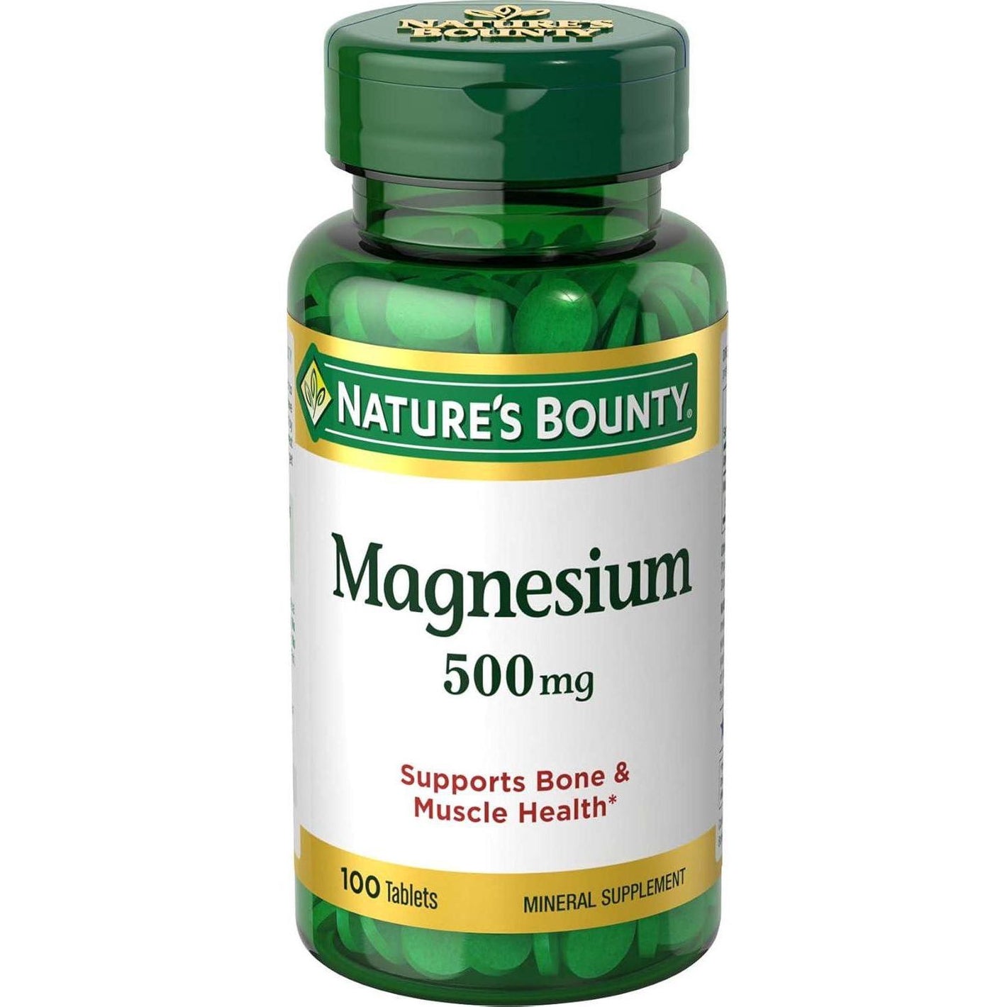 Nature's Bounty Magnesium Mineral Supplement, 500mg, Supports Bone & Muscle Health, Coated Tablets, 100 Count