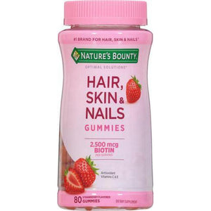 Nature’s Bounty Hair, Skin & Nails Vitamin Gummies with Biotin (2500 mcg), Strawberry Flavor, 80 Count (40 Servings)
