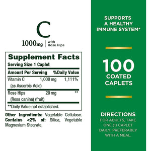 Nature's Bounty Nature's Bounty Vitamin C + Rose Hips, Immune Support, 1000mg, Coated Caplets, 100 Ct