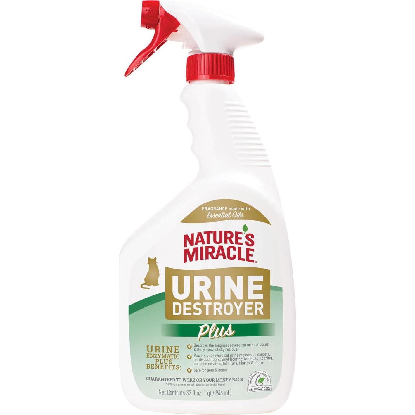 Nature's Miracle Urine Destroyer Plus Cat Cleaner 32 oz Ready to Use Enzymatic Formula for Tough Pet Odors and Stains