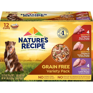 Nature's Recipe Wet Dog Food Variety Pack Grain Free 2.75 oz 12 Pack with Chicken Flavors