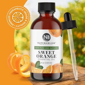 NaturoBliss NaturoBliss 100% Pure And Natural Sweet Orange Essential Oil Therapeutic Grade Premium Quality Oil With Glass Dropper - Huge 4 Fl. Oz - Perfect For Aromatherapy And Relaxation