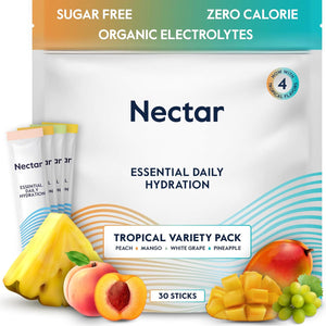 Nectar Hydration Packets, Electrolyte Powder for Dehydration Relief, Sugar-Free, 0 Calories, Organic Fruit Liquid, 30-Pack, Tropical Flavor
