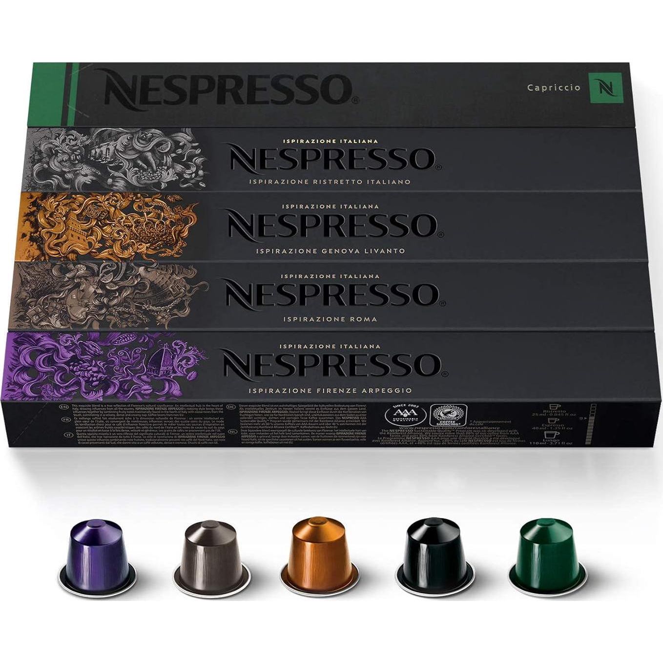 Nespresso Capsules Original Line, Ispirazione Variety Pack, Medium & Dark Roast Espresso Coffee, 50 Count