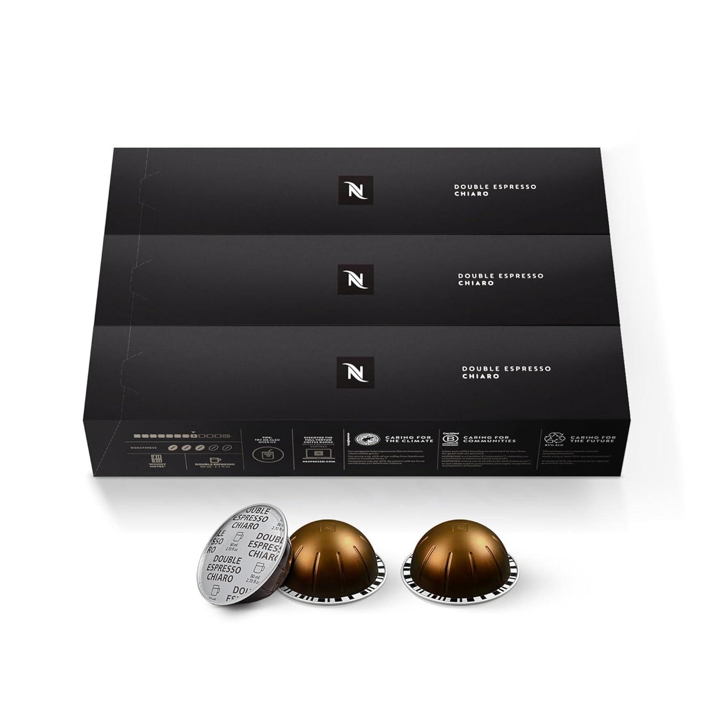 Nespresso Nespresso Capsules Vertuo, Double Espresso Chiaro, Medium Roast Espresso Coffee, 30-Count Coffee Pods, Brews 2.7oz.