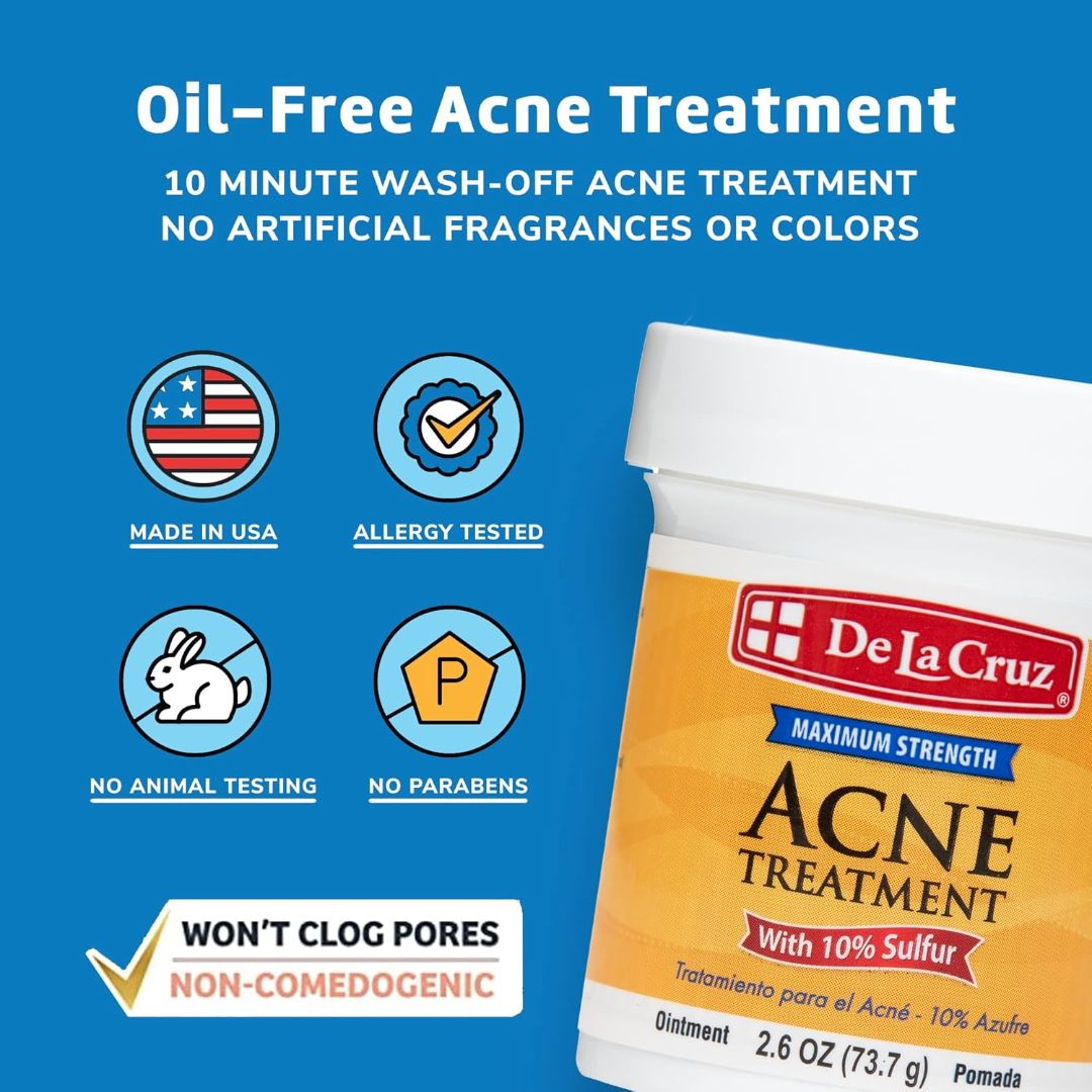 De La Cruz Maximum Strength Acne Treatment 10% Sulfur Ointment For Oily Skin 73.7g,024286150426