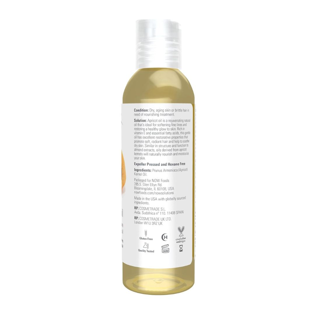 Now Foods Solutions Apricot Pure Moisturizing Oil For Dry Hair & Fine Lines 118ml,733739076656