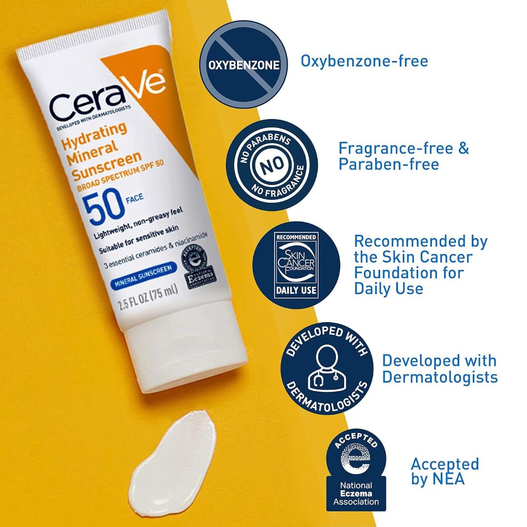 CeraVe SPF 50 Hydrating Mineral Face Sunscreen For Sensitive Skin 75ml,3606000514959