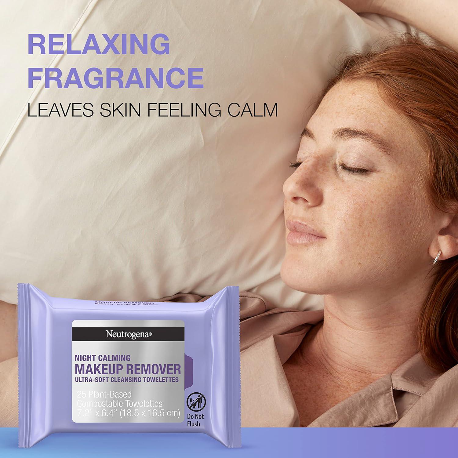 Neutrogena Day And Night Wipes, Makeup Remover Face Cleansing Towelettes And Night Calming Facial Cloths, 100% Plant Based Fibers Wipe Away Dirt, Alcohol-Free, 3 Packs Of 25 Ct, 75 Ct,