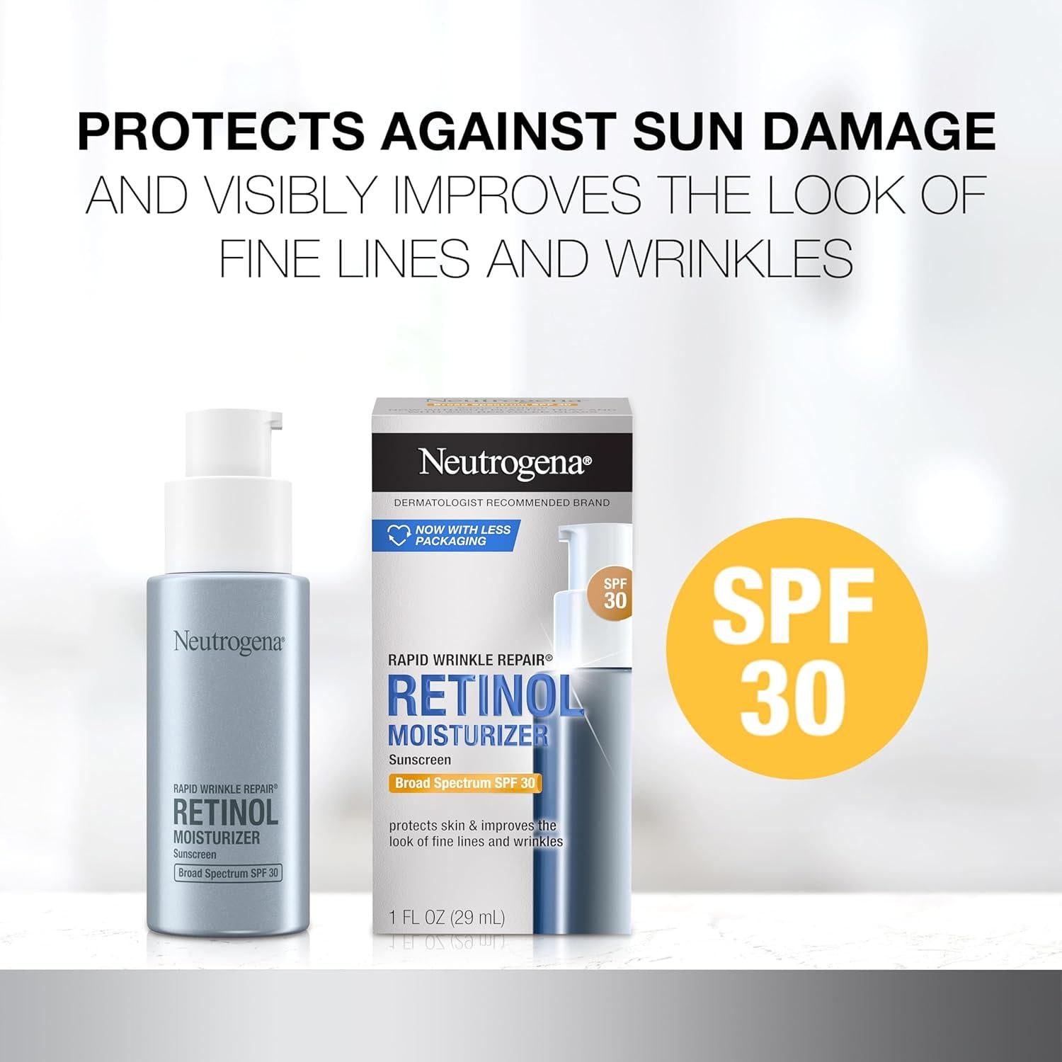 Neutrogena Face Moisturizer, Rapid Wrinkle Repair With SPF 30 Sunscreen, 1 Fl. Oz | Daily Anti-Aging Face Cream, With Retinol And Hyaluronic Acid,