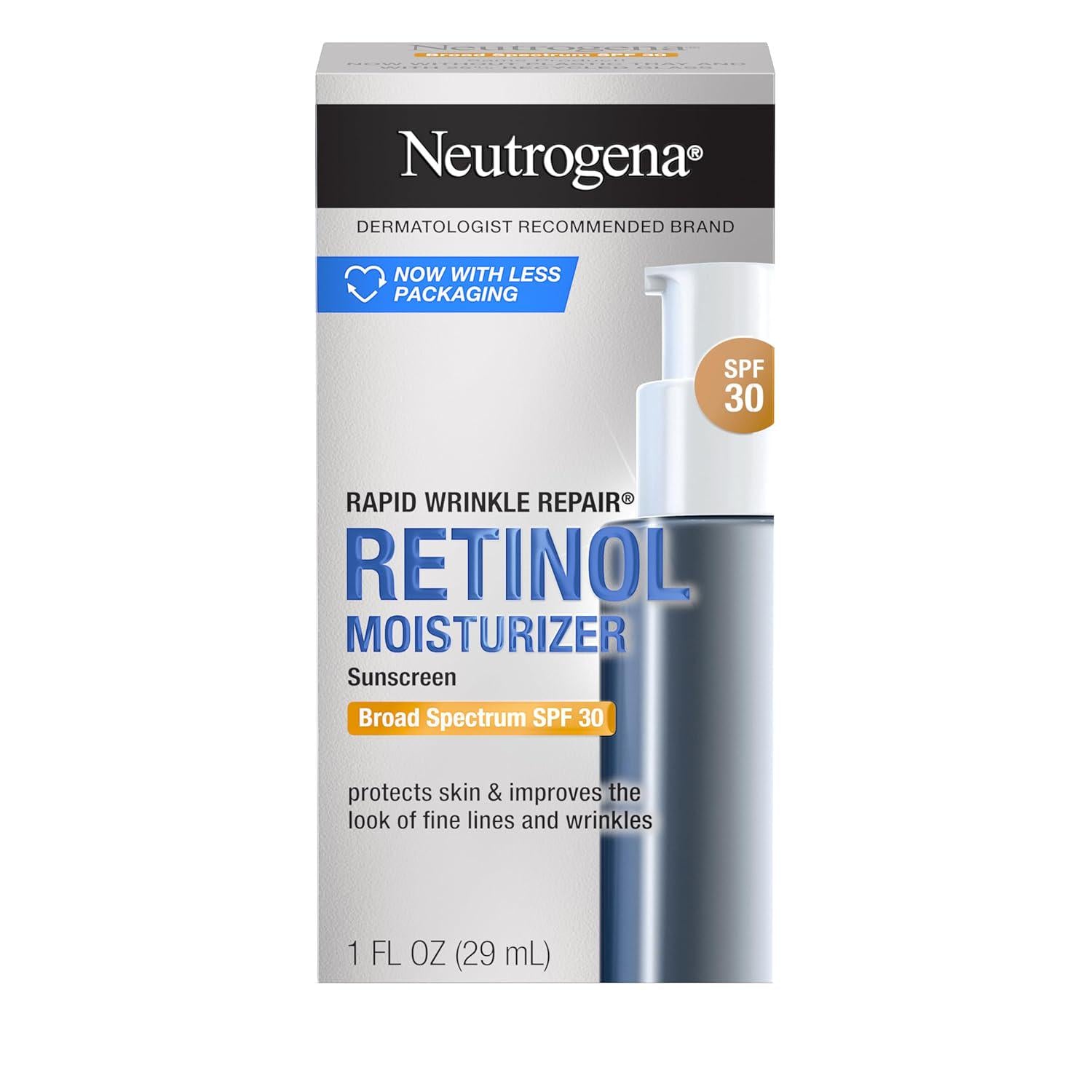 Neutrogena Face Moisturizer, Rapid Wrinkle Repair With SPF 30 Sunscreen, 1 Fl. Oz | Daily Anti-Aging Face Cream, With Retinol And Hyaluronic Acid,