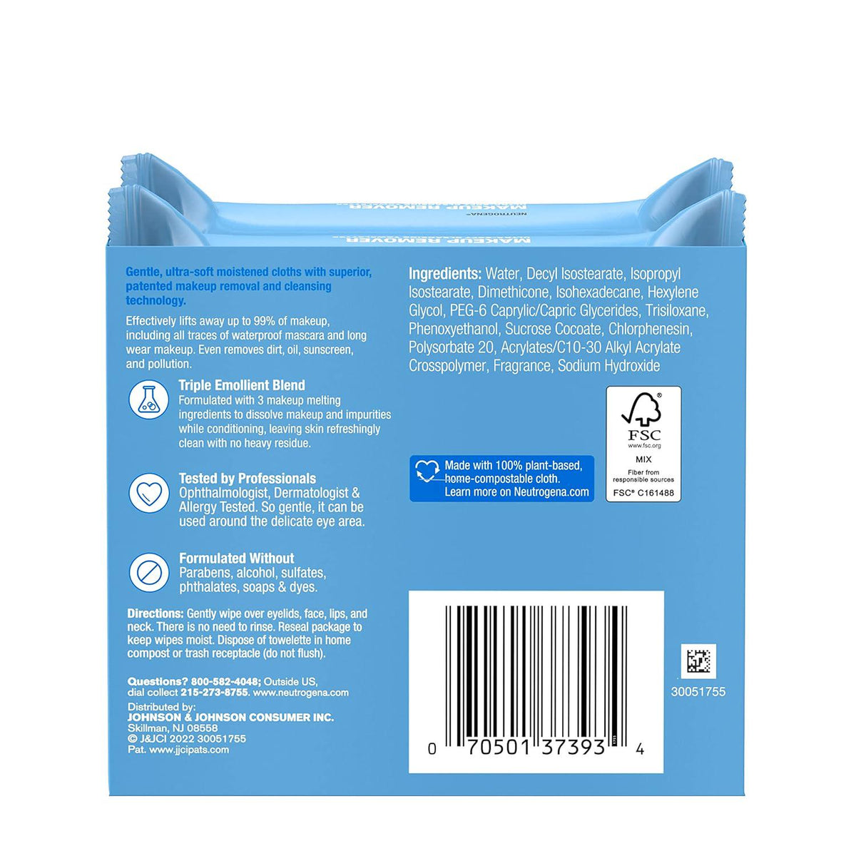 Neutrogena Makeup Remover Wipes, Ultra-Soft Cleansing Facial Towelettes For Waterproof Makeup, Alcohol-Free, Plant-Based, 50 Count (2 Packs Of 25),