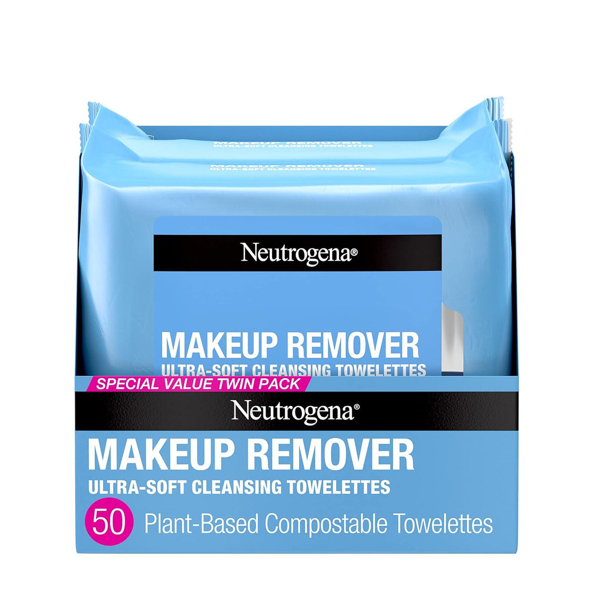 Neutrogena Makeup Remover Wipes, Ultra-Soft Cleansing Facial Towelettes For Waterproof Makeup, Alcohol-Free, Plant-Based, 50 Count (2 Packs Of 25),