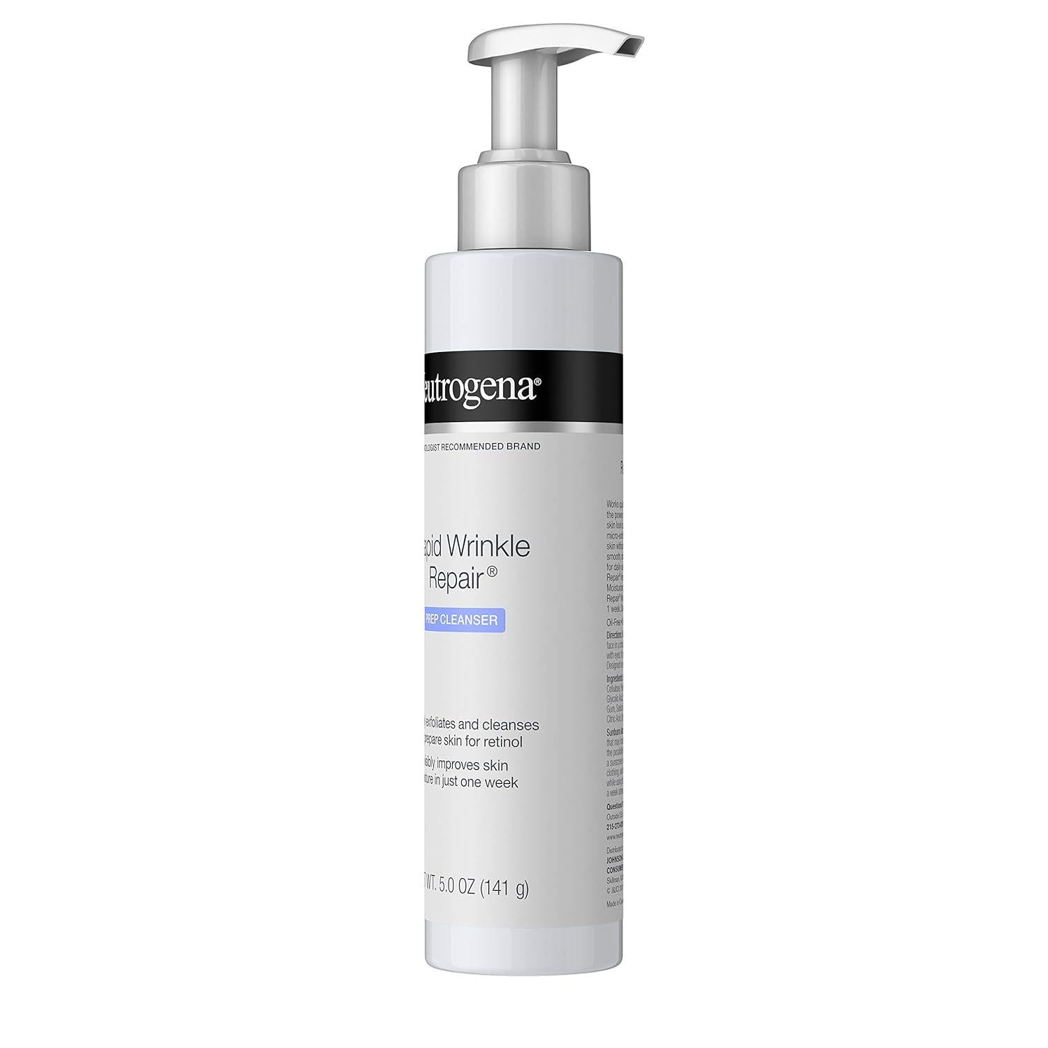 Neutrogena Rapid Wrinkle Repair Anti-Wrinkle Retinol Prep Facial Cream Cleanser With Glycolic Acid And Micro-Exfoliant To Gently Cleanse And Exfoliate Skin, Oil-Free And Non-Comedogenic, 5 Oz,
