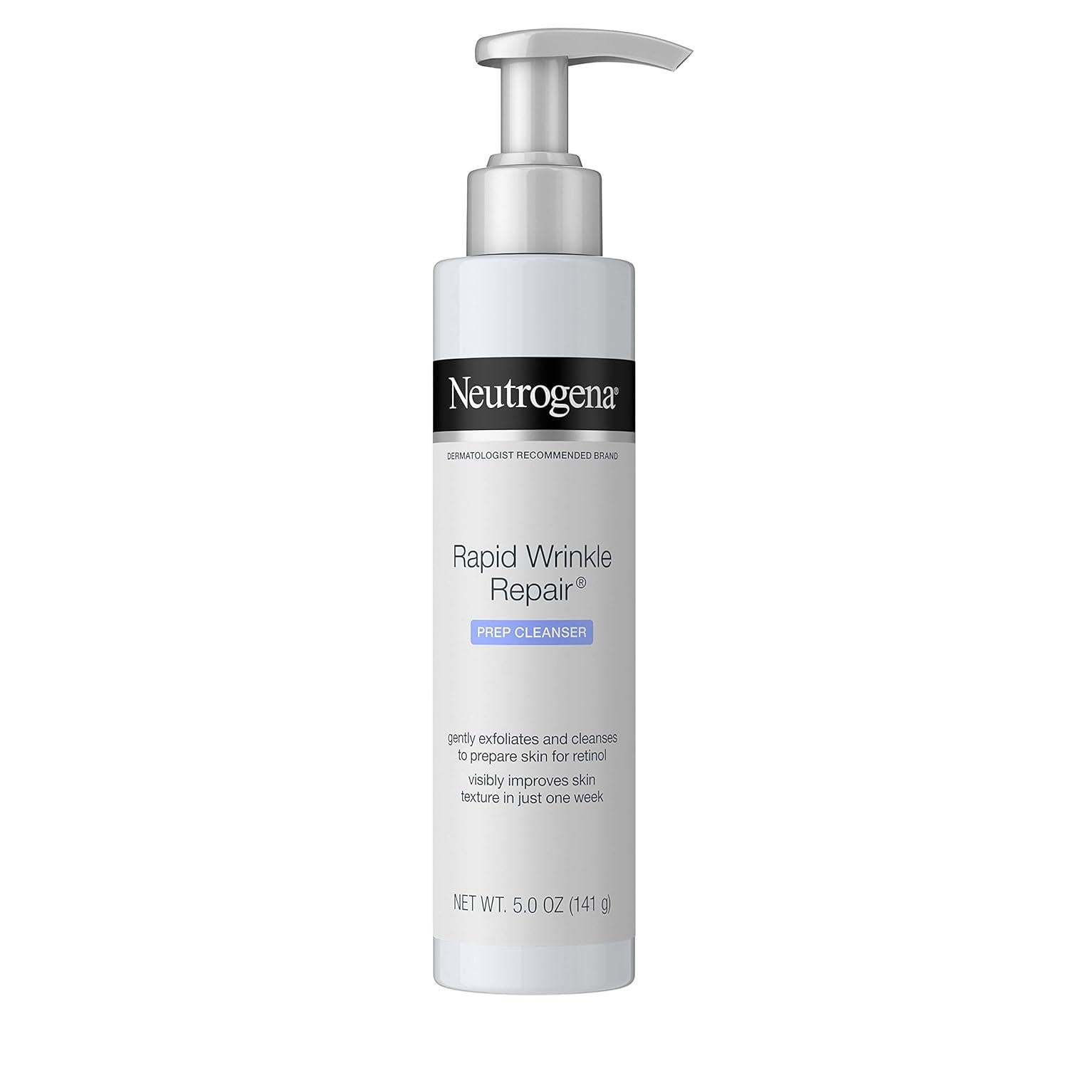 Neutrogena Rapid Wrinkle Repair Anti-Wrinkle Retinol Prep Facial Cream Cleanser With Glycolic Acid And Micro-Exfoliant To Gently Cleanse And Exfoliate Skin, Oil-Free And Non-Comedogenic, 5 Oz,
