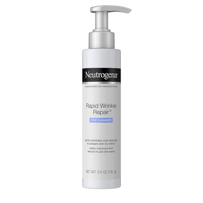 Neutrogena Rapid Wrinkle Repair Anti-Wrinkle Retinol Prep Facial Cream Cleanser With Glycolic Acid And Micro-Exfoliant To Gently Cleanse And Exfoliate Skin, Oil-Free And Non-Comedogenic, 5 Oz,