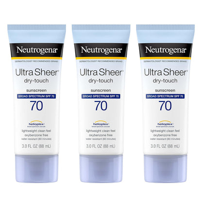 Neutrogena Neutrogena Ultra Sheer Dry-Touch Water Resistant And Non-Greasy Sunscreen Lotion With Broad Spectrum SPF 70, 3 Fl Oz (Pack Of 1)