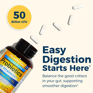 NewRhythm Probiotics, 50 Billion CFU, 20 Strains, 60 Veggie Capsules, Targeted Release Technology, Stomach Acid Resistant, Non-GMO, Gluten-Free