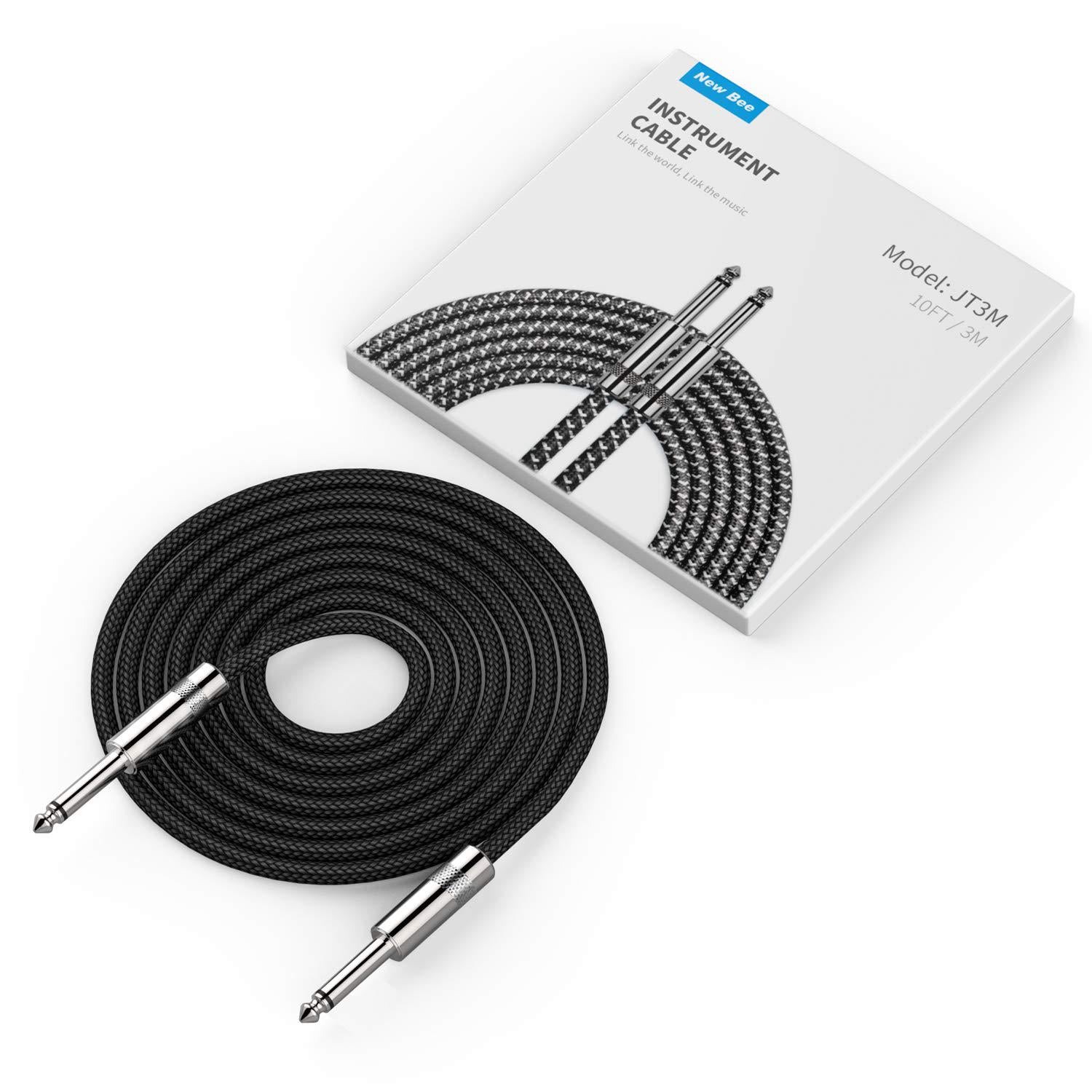 New Bee 6ft Instrument Cable Bass AMP Cord For Electric ,Bass Guitar, Electric Mandolin, Pro Audio (Right Angle To Straight, Black),