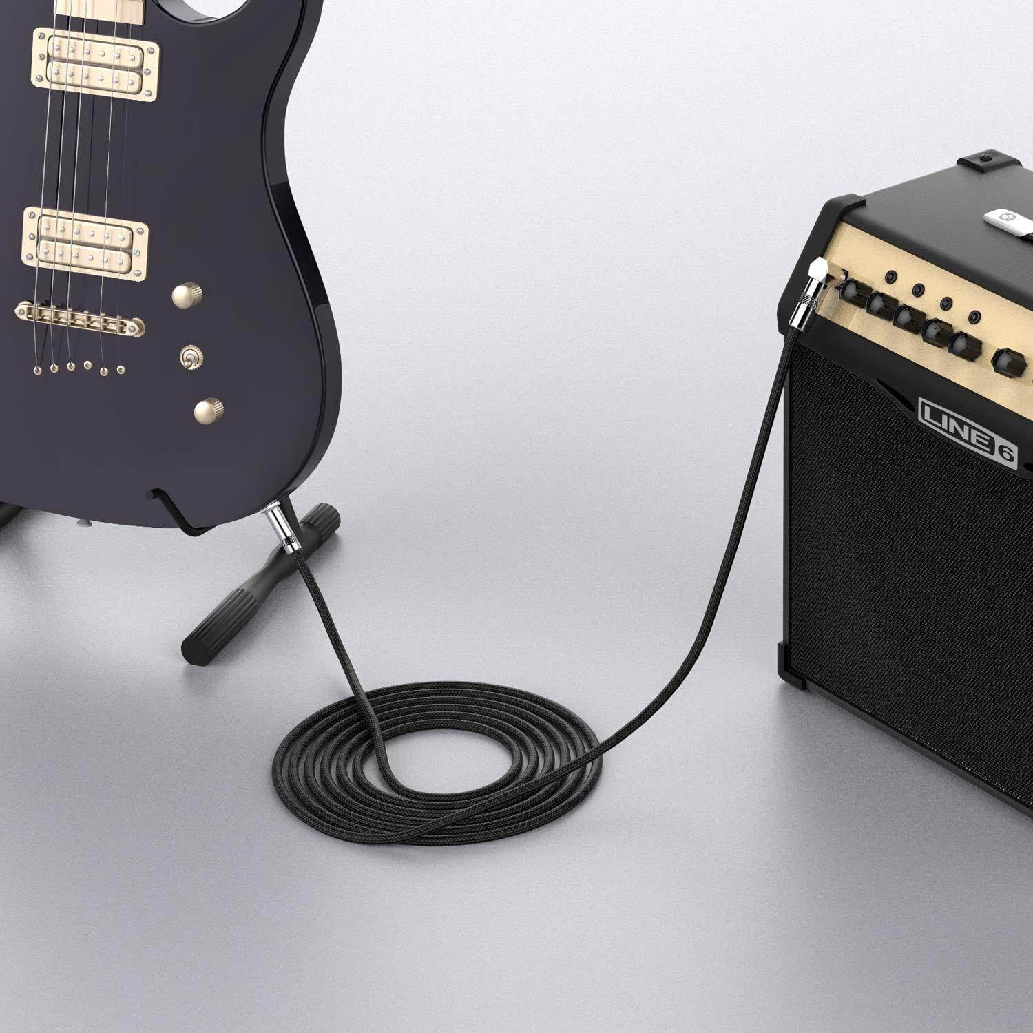 New Bee 6ft Instrument Cable Bass AMP Cord For Electric ,Bass Guitar, Electric Mandolin, Pro Audio (Right Angle To Straight, Black),
