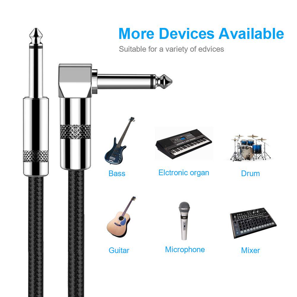 New Bee Guitar Cable 20 Ft Electric Instrument Cable Bass AMP Cord 1/4 Straight To Straight For Electric Guitar, Bass Guitar, Electric Mandolin, Pro Audio (Right Angle),